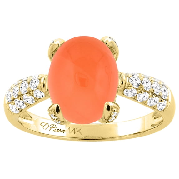 14K Yellow Gold Natural Orange Moonstone Engagement Ring Oval 11x9 mm & Diamond Accents, size 5