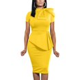 thumbnail image 1 of HSHDLDF Women Fashion Peplum Bodycon Short Sleeve Bow Club Ruffle Pencil Party Dress, 1 of 5