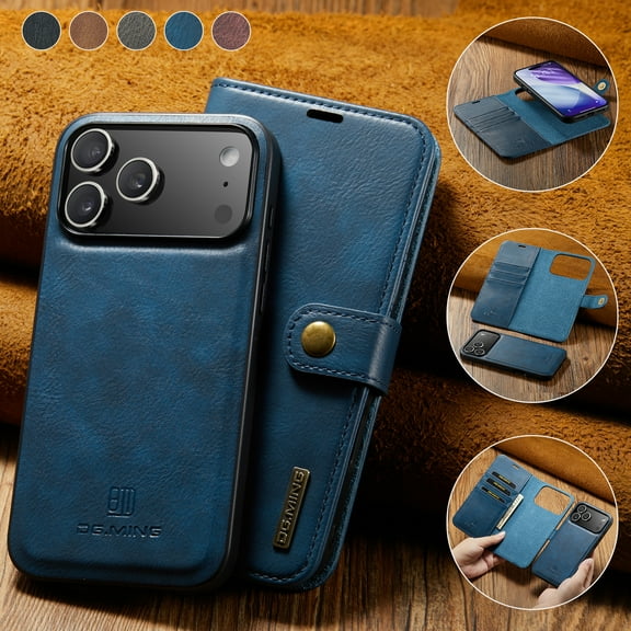 ELEHOLD Wallet Case For iPhone 17 Pro , 2-in-1 Vintage Leather WalletMagnetic Detachable Flip Folio Stand Slim Shockproof Case Cover with Card Slots For iPhone 17 Pro,Blue
