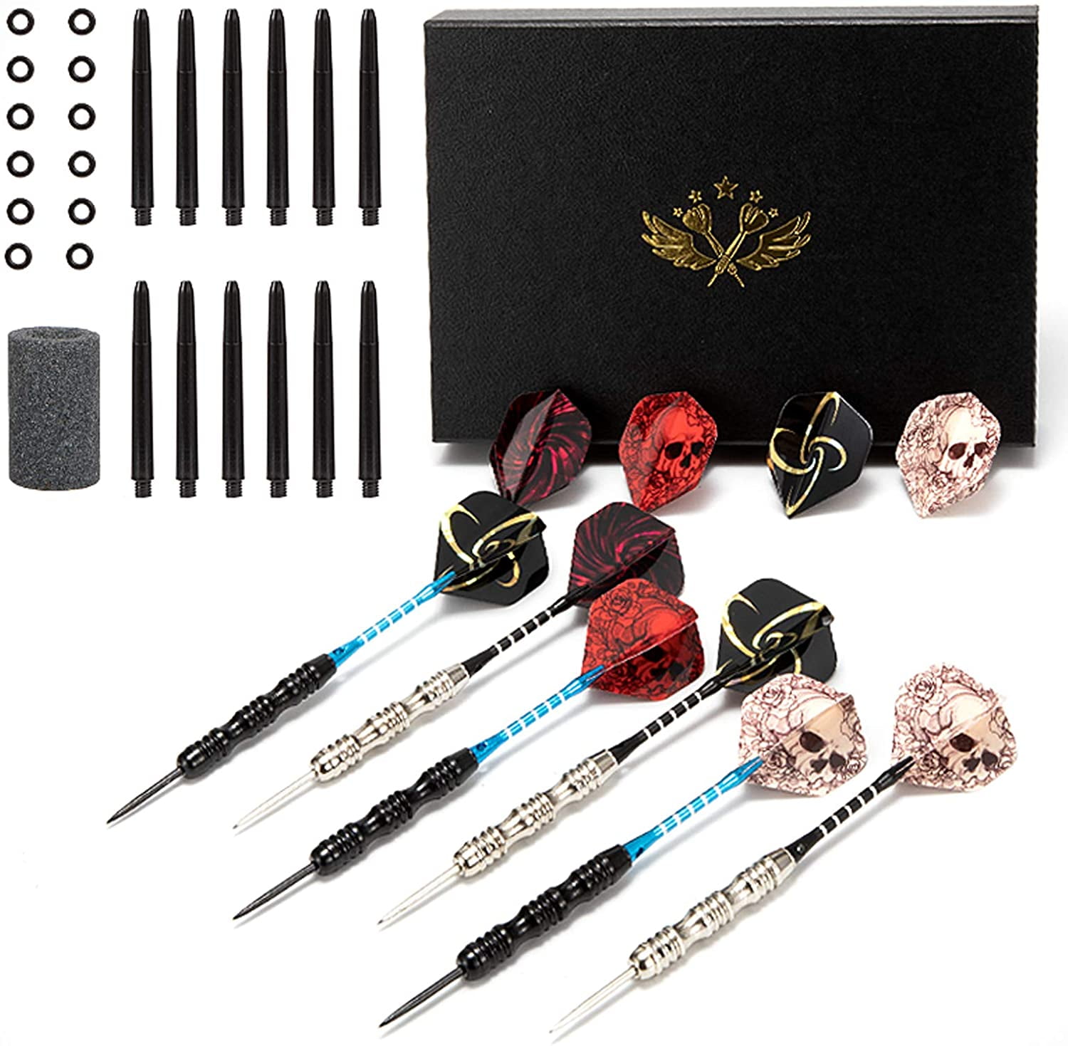 WINSDART Steel Tip Darts Set 12 Pack 22 Grams with 2 Style Flights and Darts Sharpener, Gift Box