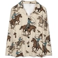 thumbnail image 4 of HPINK-T Pajama Sets for Womens Cowboys Riding Horses Loose Button Down Long Sleeve Shirts And Pants Set, 4 of 6