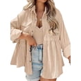 thumbnail image 3 of Women Corduroy Shirts Button Long Sleeve Coat Jackets with Pockets, 3 of 5