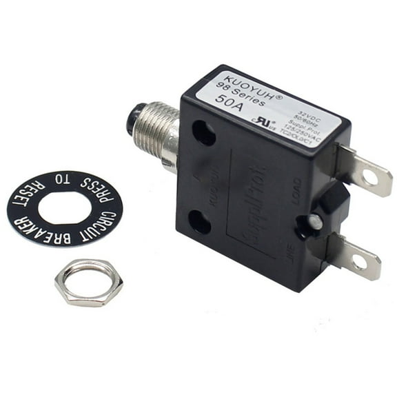 KUOYUH 50 Amp 125/250VAC 32/50VDC 98 Series Push-To-Reset Thermal Overload Protector Circuit Breaker