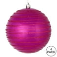 thumbnail image 2 of Vickerman 4.75" Fuchsia Candy Finish Ball Ornament with Glitter Lines, 4 per Bag, 2 of 2