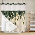 thumbnail image 6 of No Hook Shower Curtain with Snap in Liner, Spring Green Leaves on Vintage Linen Waterproof Fabric Bathroom Curtain Mesh Top Window, Watercolor Botanical Shower Curtains 72x72in, 6 of 9