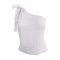 thumbnail image 4 of YUEJUIR Womens Tank Tops Women's Summer One Shoulder Tie Up Bow Solid T Shirt off The Shoulder Slim Tops Tank Top for Women Womens Summer Tops Dressy Tank Tops for WomenWhite, 4 of 5