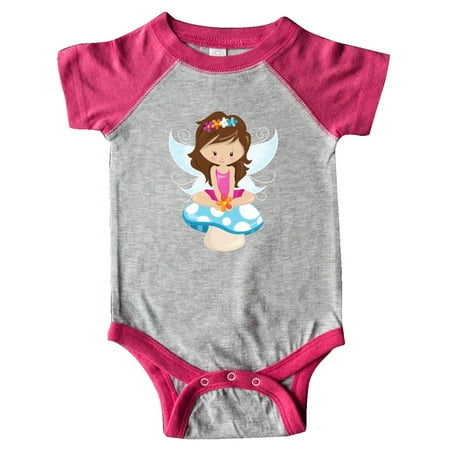 

Inktastic Cute Fairy Brown Hair Fairy Sitting On Mushroom Gift Baby Girl Bodysuit