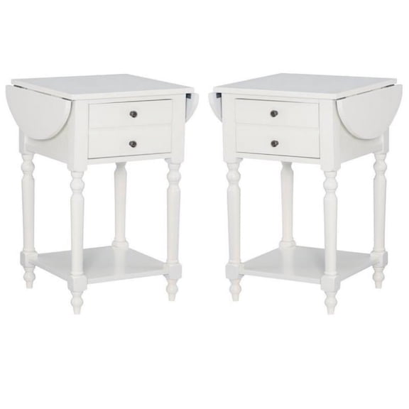 Home Square Wood Drop Leaf End Table in White Finish - Set of 2