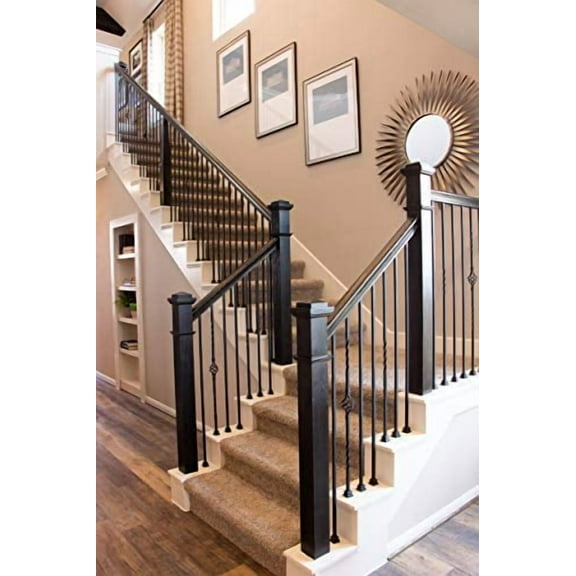 Satin Black 16.1.1-T Single Twist Hollow Iron Baluster for Staircase Remodel, Box of 5