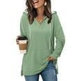 thumbnail image 2 of Busydd Womens Hoodies Fashion Solid Color Long Sleeve Tops for Women Casual Comfy Slit Hoodies for Women with Pocket and Drawstring L, 2 of 7