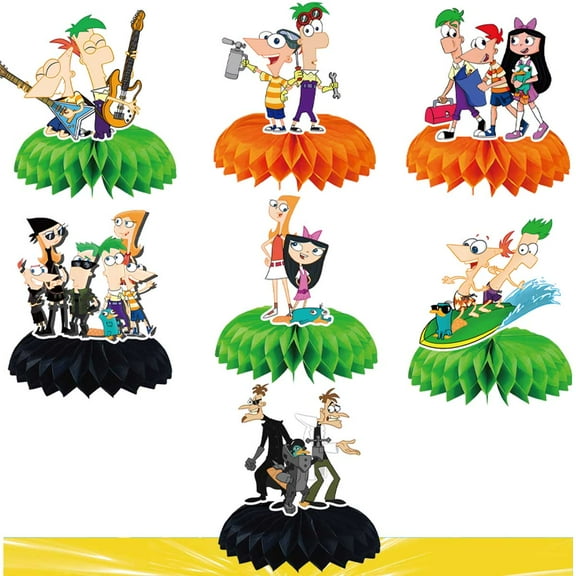 Phineas and Ferb Honeycomb Centerpieces Table Toppers Decorations for Birthday Party Decor Supplies