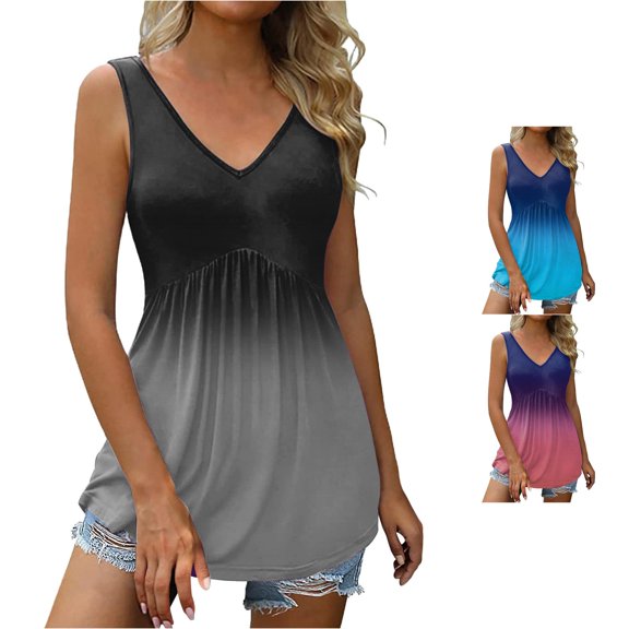 Women Tank Top Flowy Ruffled Sleeveless V Neck Tank Top Blouse with Waist Tie Casual Elegant Shirt Size L