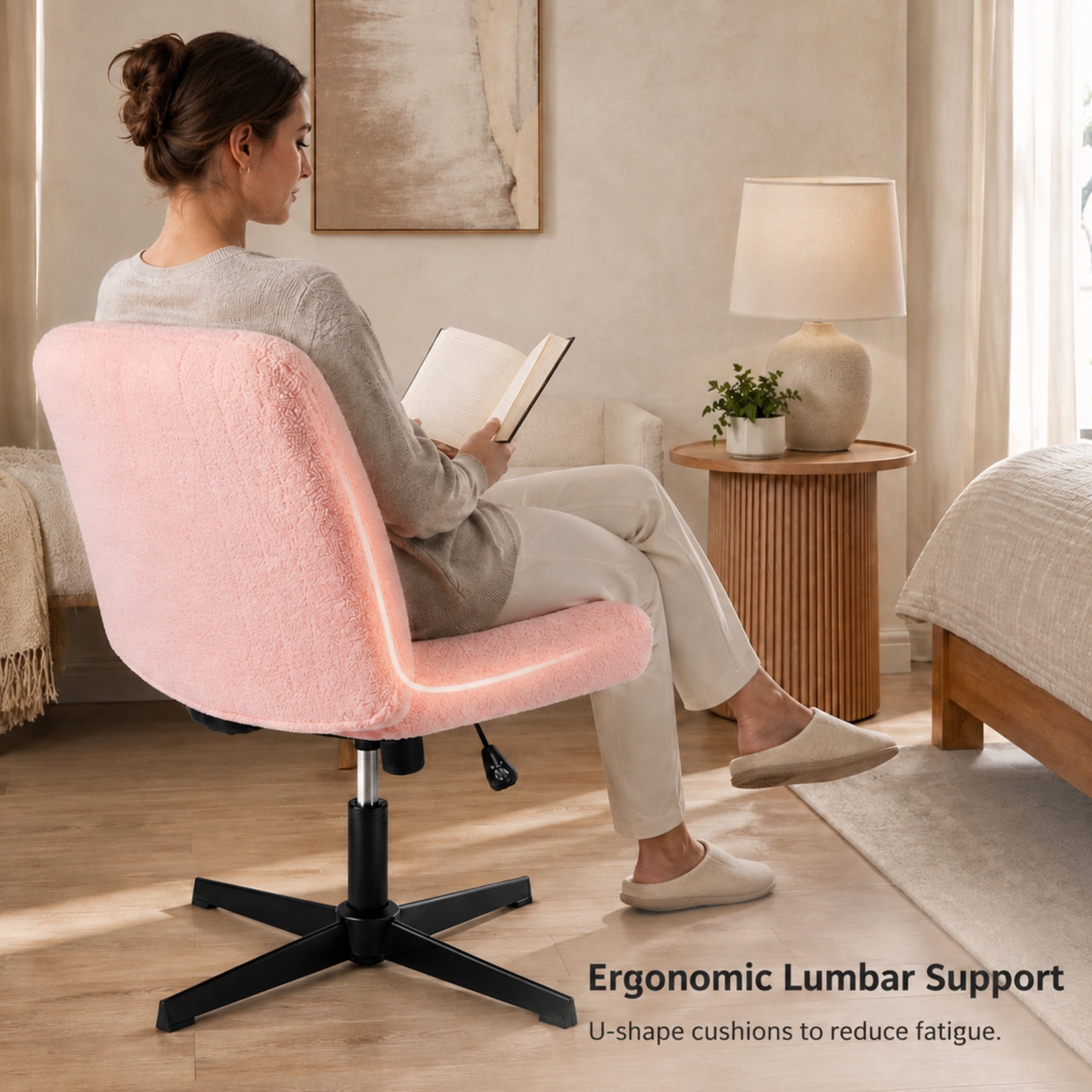 Alvantor Criss Cross Office Chair, No Wheels Armless Swivel, Wide Seat Criss Cross Chair for Home Office & Reading Room