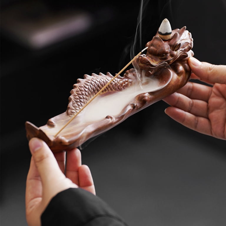 Waterfall Dragon Backflow Incense Burner Ceramic, Handmade Censer