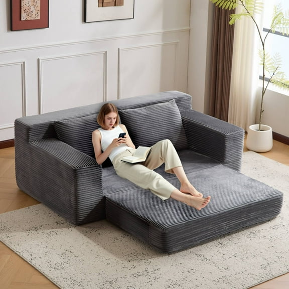 Sectional Couches for Living Room, Modular Cloud Sofa Comfy Corduroy Fluffy Couch for Living Room, Dark Grey