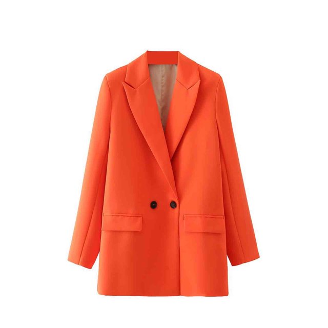 PEZHADA Fall Savings Women's Long Sleeve Blazer Open Front Cardigan Jacket Solid Color Work Office Blazer with Pockets Orange