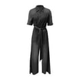 thumbnail image 5 of sususu Womens Jumpsuit V Neck Faux Denim Fabric Belted High Waist Playsuit Casual One Piece Outfits Wide Leg Romper with Pockets ,Black,M, 5 of 5