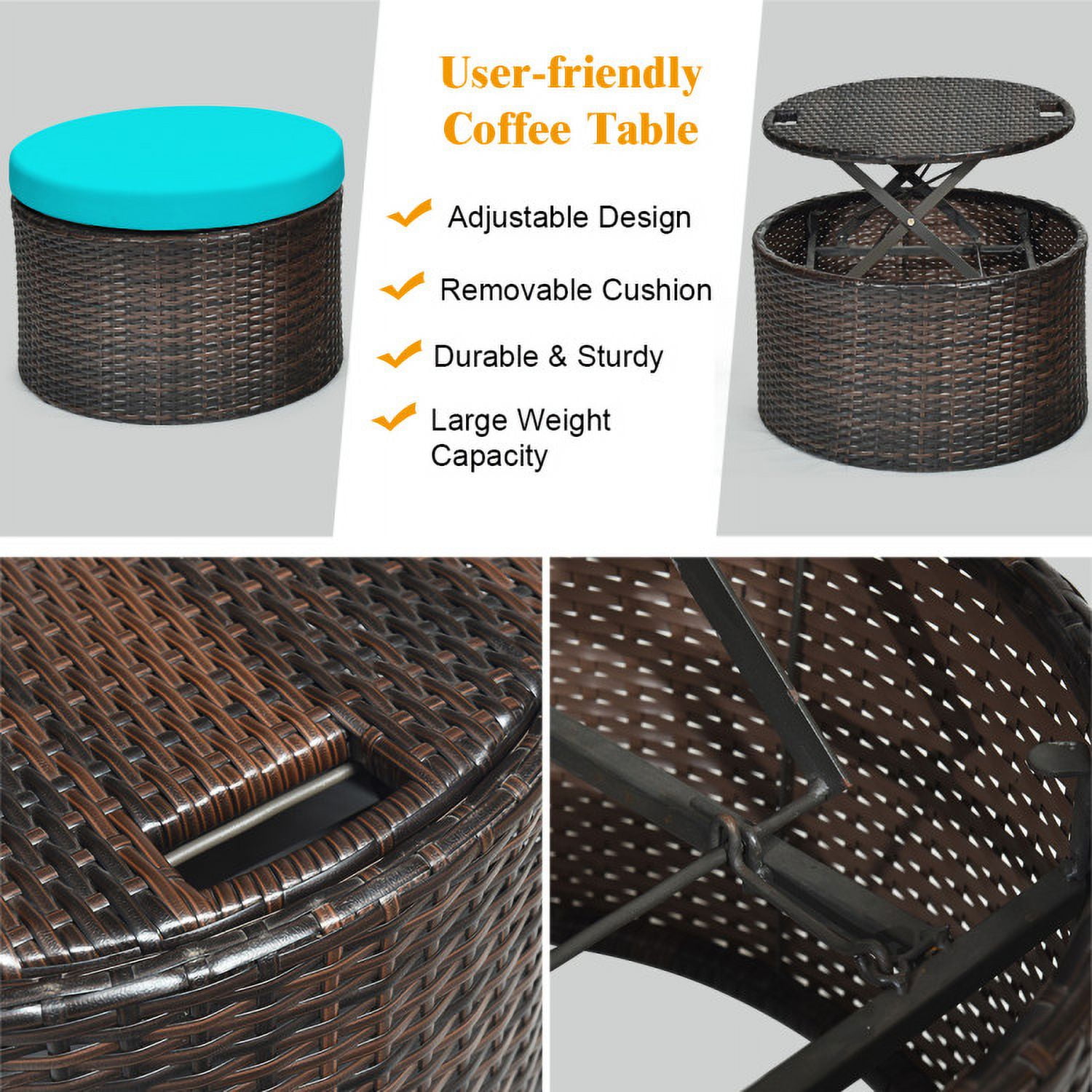 Aimee Lii Patio Round Rattan Daybed with Retractable Canopy and Height Adjustable Coffee Table, Outdoor Patio Set, Turquoise Aimee Lii Patio Round Rattan Daybed with Retractable Canopy and Height Adjustable Coffee Table, Outdoor Patio Set, Turquoise