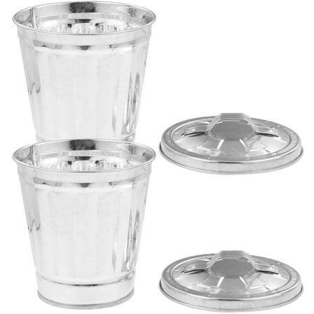 MLINS 2 Pcs Waste Bucket Galvanized Iron Trash Mini Lid