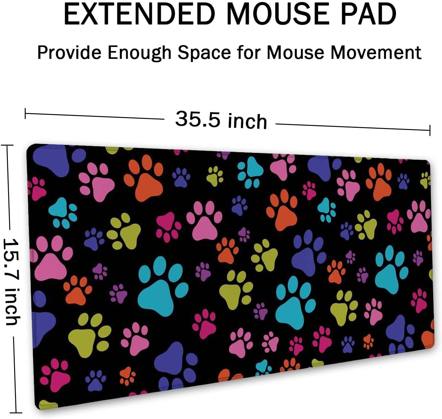 Large Mouse Pad, Full Desk XXL Extended Gaming Mouse Pad 35.5" X 15.7", Waterproof Desk Mat Stitched Edges, Non-Slip Laptop Computer Keyboard Mousepad for Office and Home, Dog Paws