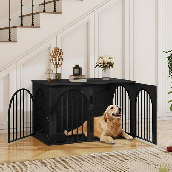 39.4" Wooden Dog Crate Furniture TV Stand, Indoor Dog Kennel for Small/Medium/Large Dogs, Black