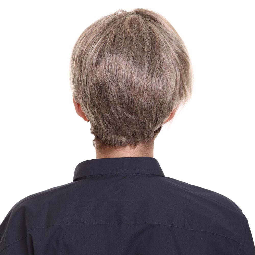 HPO Adult Women's Short Pixie Wig with Blonde Highlights | Light Brown Capless Costume Hair Wig