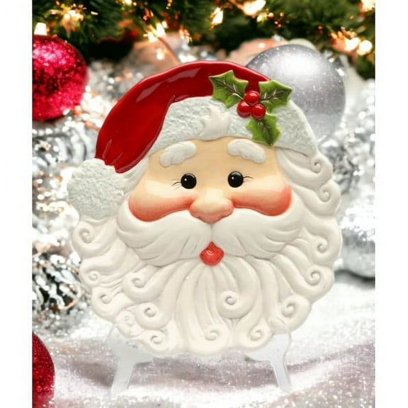Hand Painted Ceramic Santa Claus Decor Plate 8.375 x 7.375 Home Christmas Gift