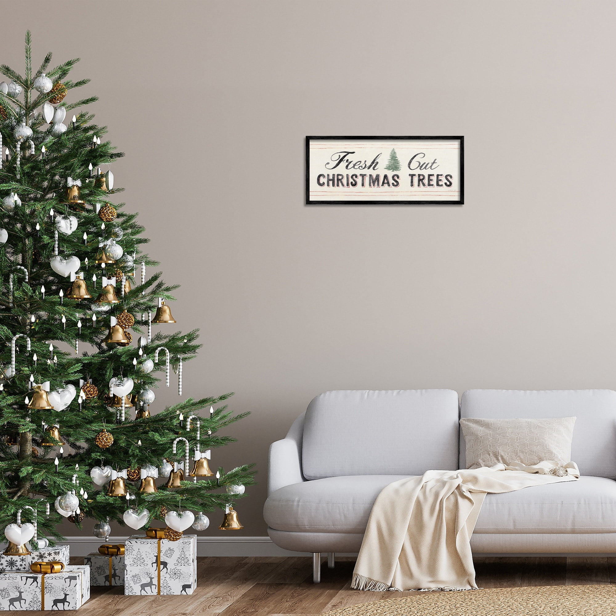 Fresh Cut Christmas Trees Vintage Winter Sign Holiday Graphic Art Framed Art Print Wall Art