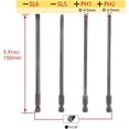 thumbnail image 4 of HUGFEGWE Screwdriver Bits Set 4pcs 1/4 Inch Hex Shank Magnetic Phillips Slotted Screwdriver Bit 150mm Length S2 Screw Driver Kit Tools CJB91-25205, 4 of 6