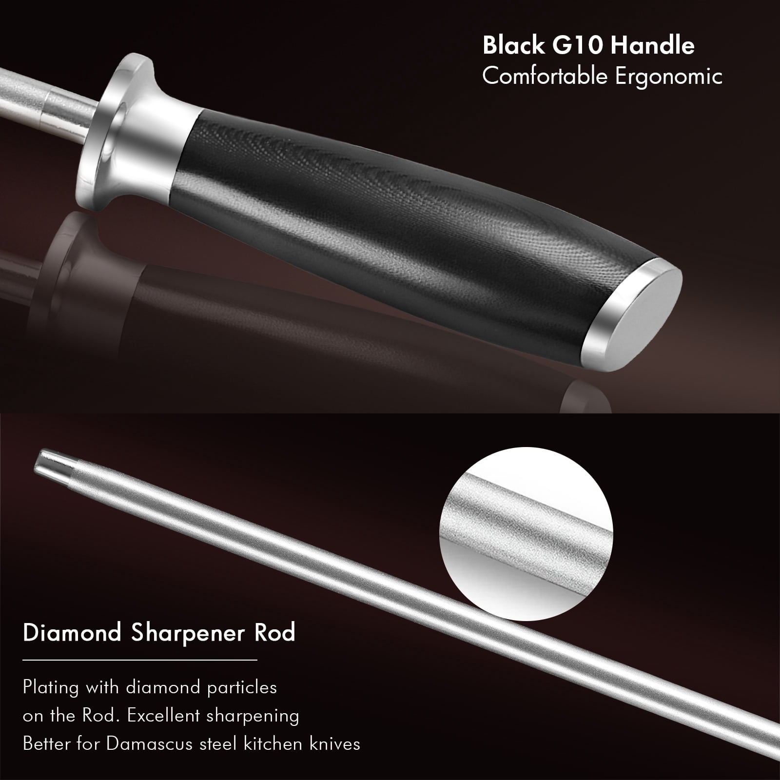 TURWHO 9inch Diamond Sharpener Rod Kitchen Chef Knife Sharpening Rod Stick Bar