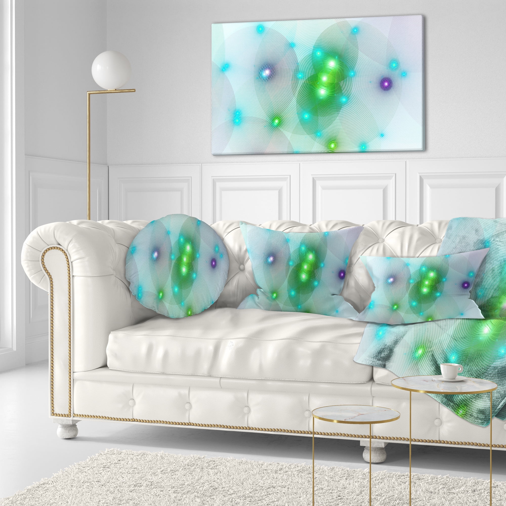 Designart Green Fractal Lights in Fog - Abstract Throw Pillow - 12x20