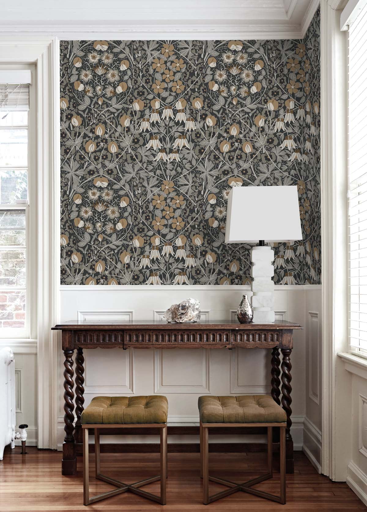 NextWall Wrought Iron & Chamois Tulip Garden Peel and Stick Wallpaper