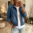 thumbnail image 4 of Women Cropped Stretch Jean Jacket Collared Zip Up Pullover Sweatshirt Lightweight Denim Cardigan with Zipper Pockets Dark Blue L, 4 of 6