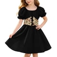 thumbnail image 2 of Girls' Renaissance Two Piece Dress Floral Cinch Belt Off Shoulder Puff Sleeve Flared A Line Skirt Vintage Cosplay for Girls 3-12Y, Halloween Costumes for Girls Black 8 Years, 2 of 7