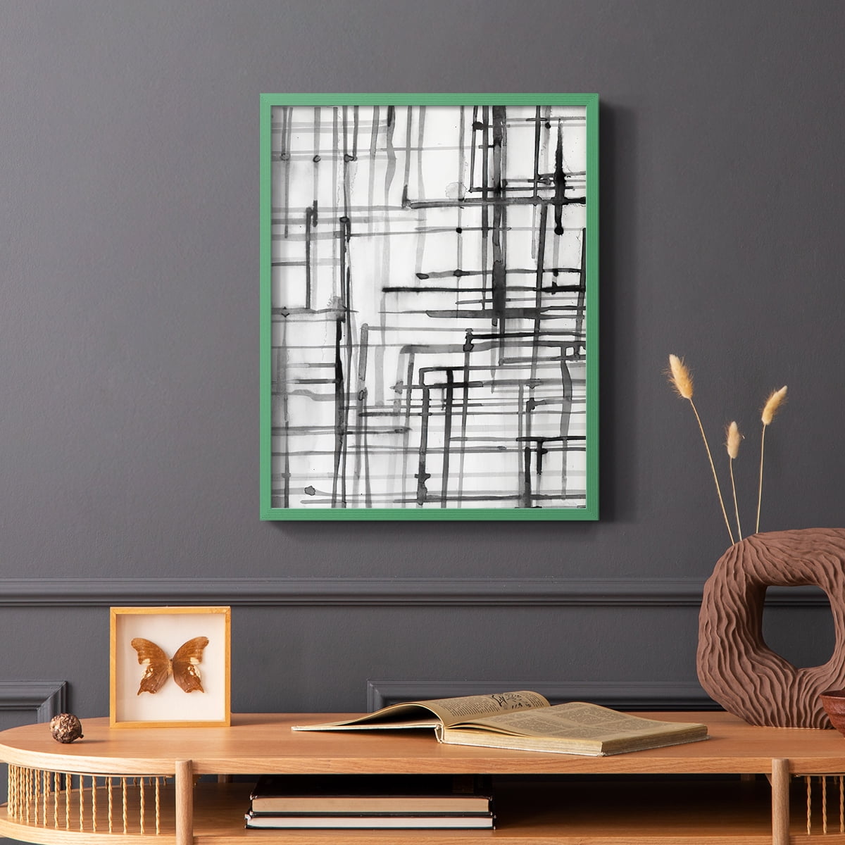 Line Meditation I in Green Solid Wood 11 x 14 Framed Print