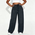 thumbnail image 4 of Ynynloco Women's High Waisted Wide Leg Straight Jeans Buttoned Loose Zimbaplatinum Denim Pants with Pocket, 4 of 4