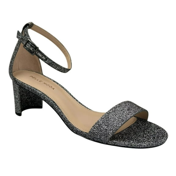 Pelle Moda Women’s Monroe Sandal 7.5 Metallic Black Block Heel Ankle Strap