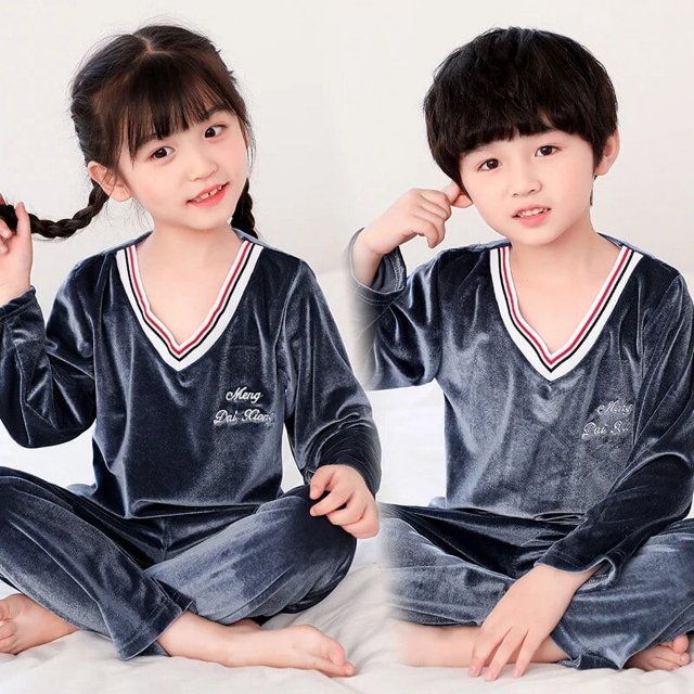 Conjunto de pijamas de terciopelo Coral de Navidad para niños de Año Nuevo, pijamas para niñas, ropa de dormir de manga larga de franela cálida para invierno, ropa de casa para niños