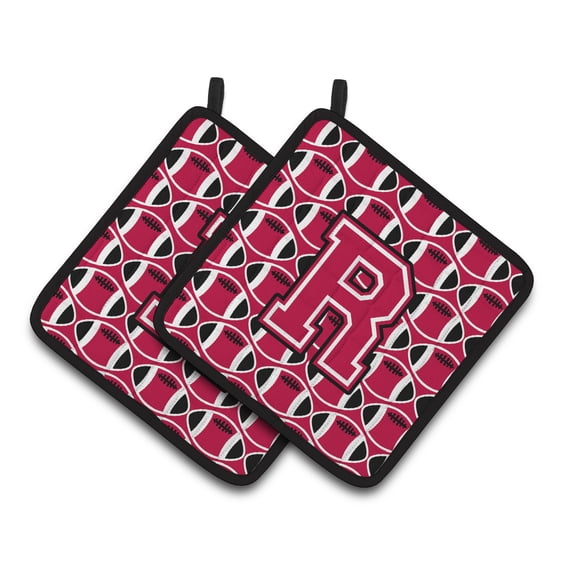 Letter R Football Crimson and White Pair of Pot Holders