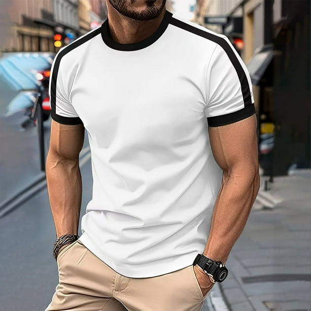 pstuiky camisetas de hombre, Camisa tipo blusa informal de manga corta con cuello vuelto y botones para hombre camisetas de hombre l