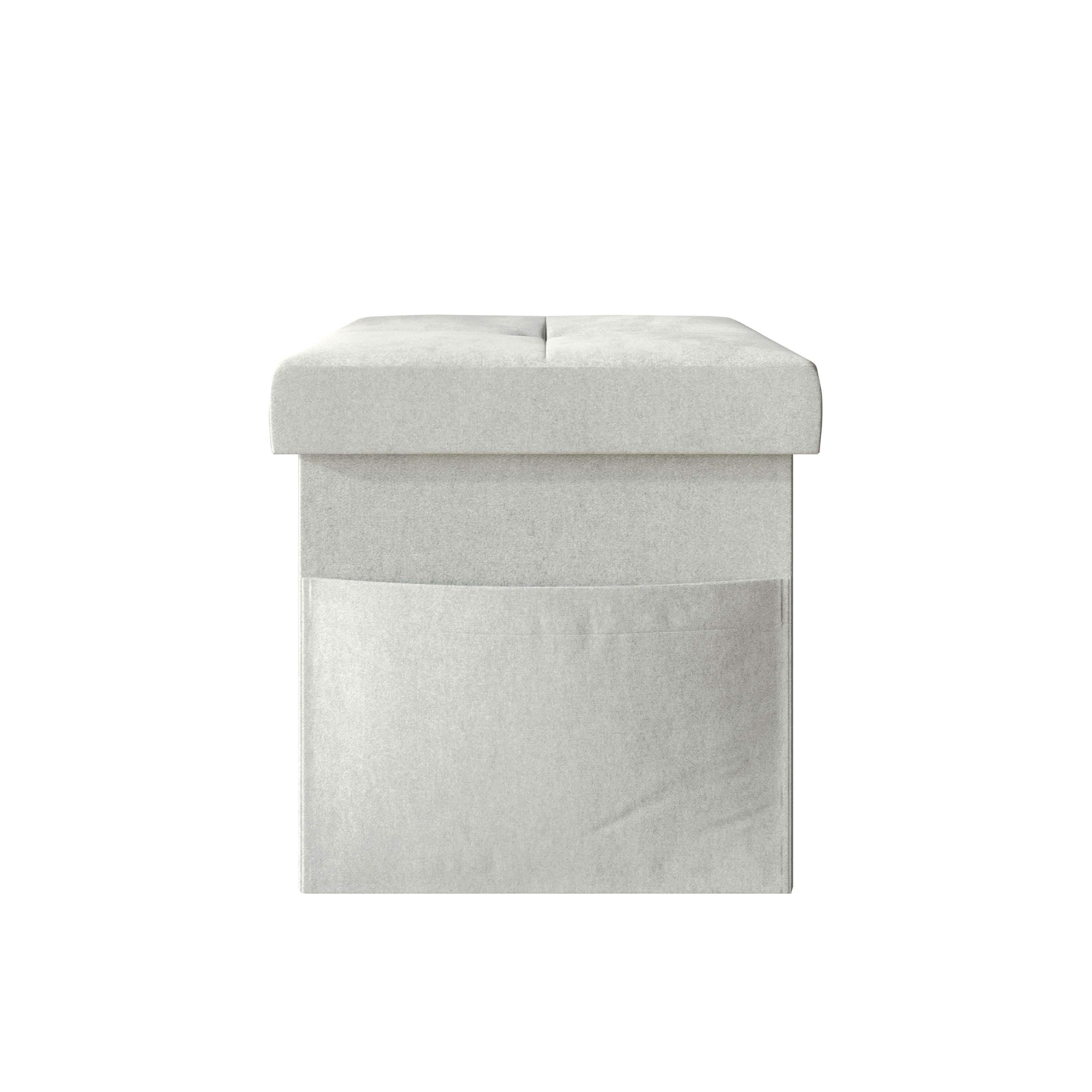 Home Design Chico 12" Tufted Upholstered Folding Storage Bench with Deep Cushion and Front Pocket, Multi-Purpose Rectangular Design for Bedroom, Entryway, or Living Room, Light Gray