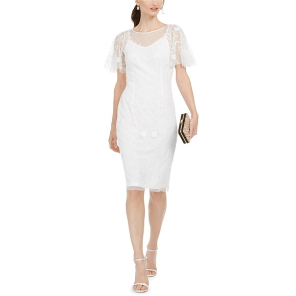 Adrianna Papell Womens Embellished Sheath Dress white 0