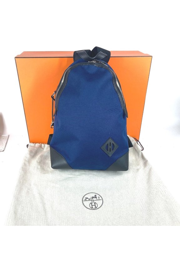 Pre-Owned HERMES H Sac Addo All Back Backpack Bicolor Rucksack Leather Canvas Men's Blue...