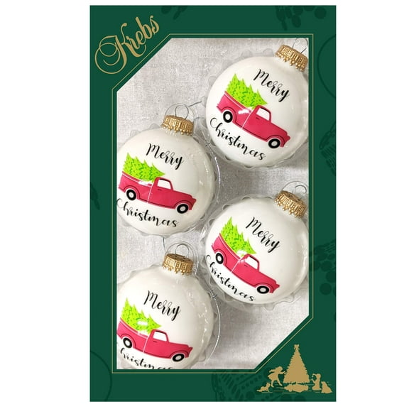 Glass Christmas Tree Ornaments - 67mm/2.63" [4 Pieces] Decorated Balls from Christmas by Krebs Seamless Hanging Holiday Decor