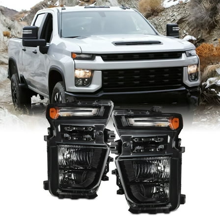 AKKON - Fits 2020-2023 Chevy Silverado 2500 HD 3500HD WT/LT/CUSTOM [Halogen Type] Black Headlights Pair Driver Passenger
