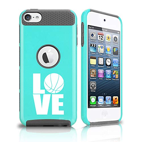 Shockproof Impact Hard Soft Case Cover for Apple (iPod Touch 5th / 6th) Love Basketball (Teal