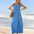 thumbnail image 4 of Sakmal Maxi Spring Dresses Sundress Blue Dress Solid Sleeveless Scoop Neck Dresses with Pockets, 4 of 9