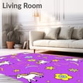 thumbnail image 2 of ODIKA 2'x3' Machine Washable Non-Slip Area Rug, Kawaii Fantasy Meadow with Playful Unicorns and Blossom Details High Traffic Rug, Purple, 554983, 2 of 7
