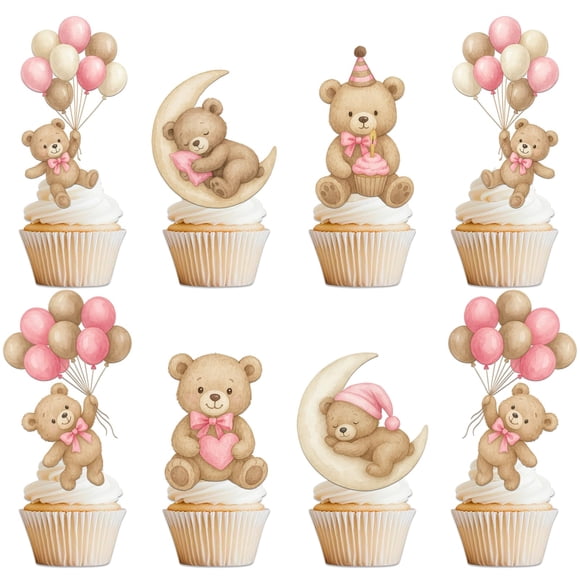 Cupcakes JoviYofy Pink Bear, 36 unidades, decoración para baby shower