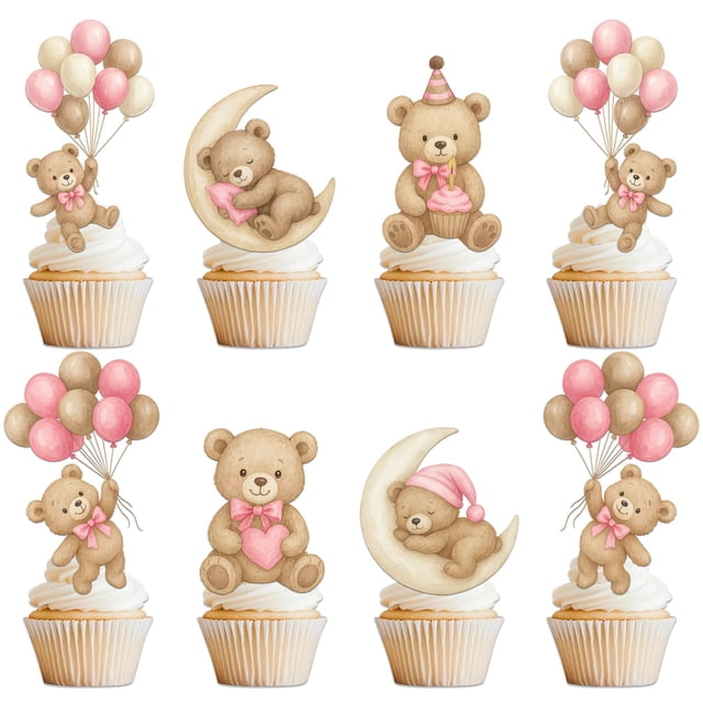 Cupcakes JoviYofy Pink Bear, 36 unidades, decoración para baby shower